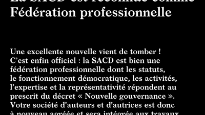 La reconnaissance de la SACD renouvelée pour 5 ans par la Ministre Elisabeth Degryse